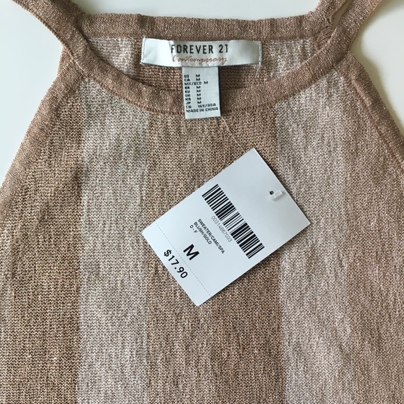 Forever21 (New) Rose Gold Striped Crop Cami / Top - Picture 2 of 5
